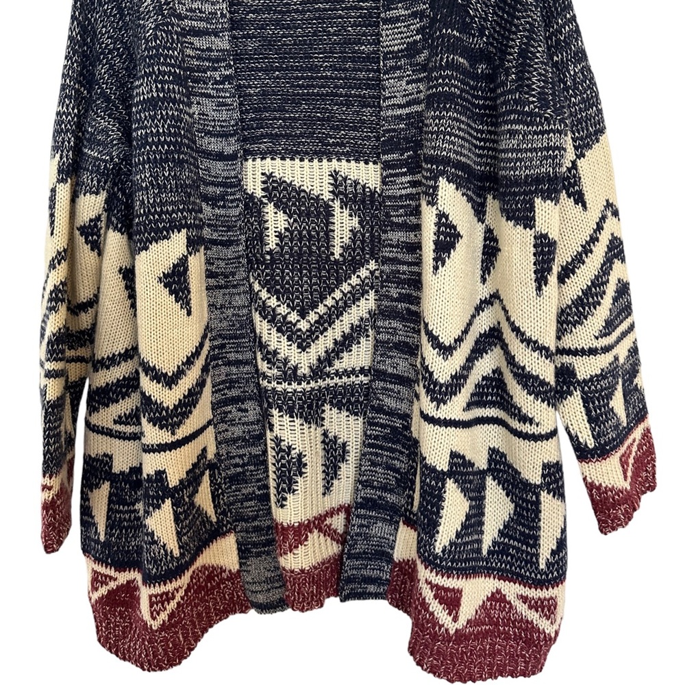 Mika & Gala Wool Blend Marled Knit Southwestern Aztec Open Cardigan Small